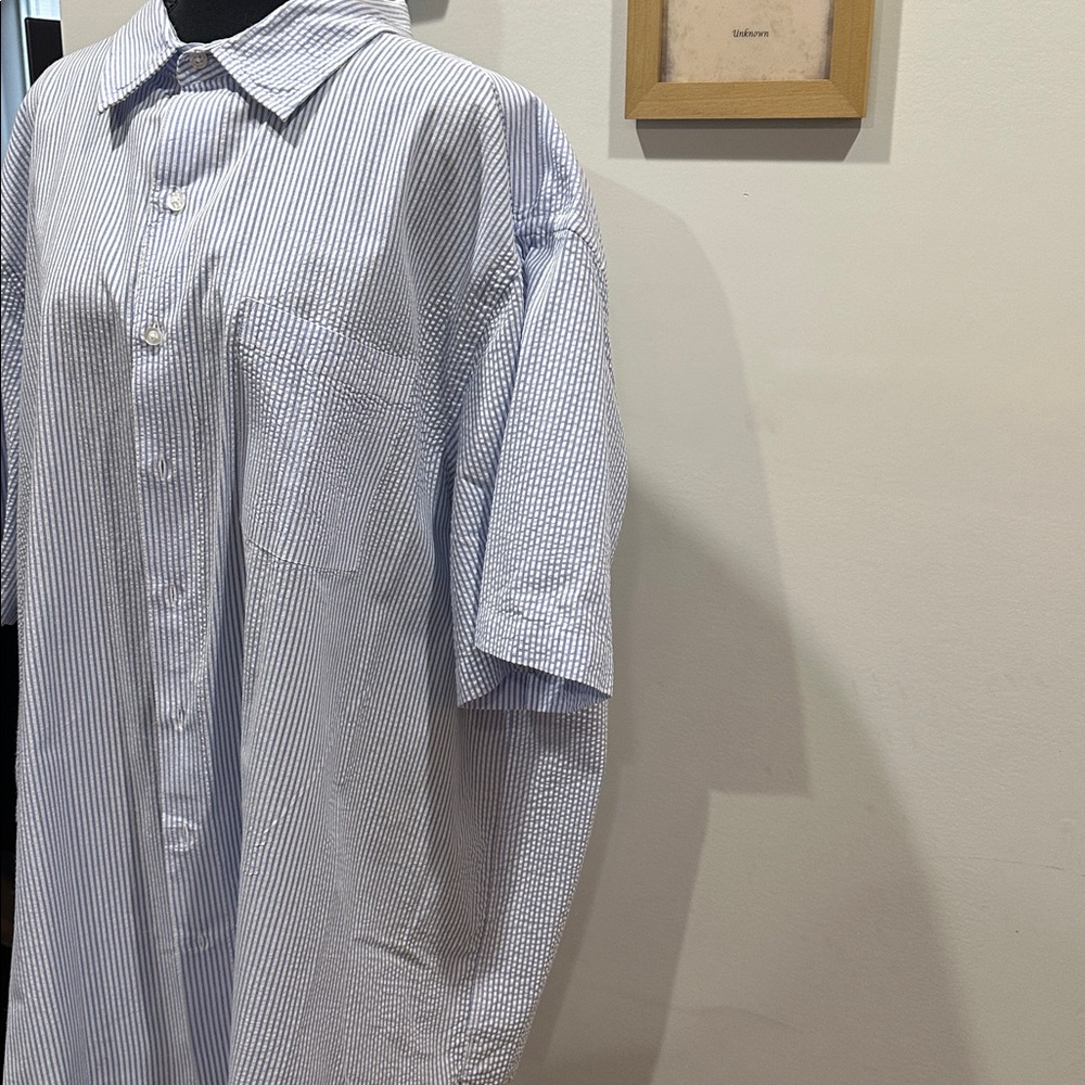 Harbor Bay Blue and White Striped Casual Button Down Shirt